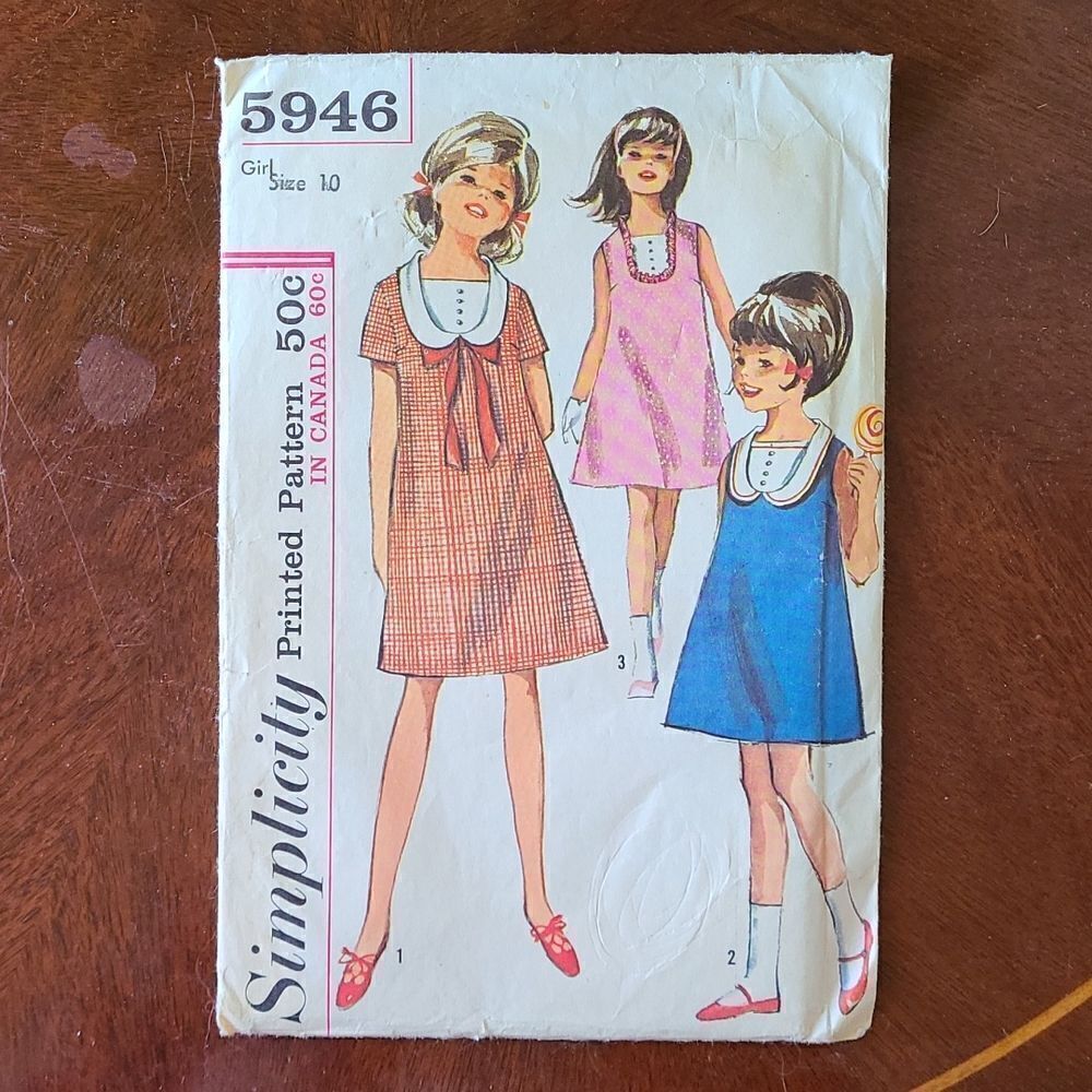 3/$15 Vintage 1965 Simplicity Dress Sewing Pattern girls 5946  